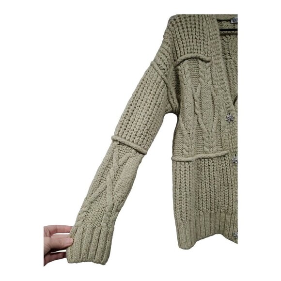 Zara Women's Patchwork Chunky Knit Open Front Cardigan Sweater Light Gre… - Picture 5 of 12